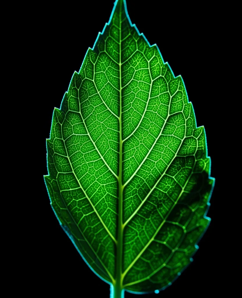 Macro view of a botanical leaf vein structure